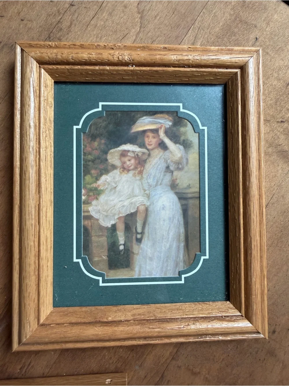 Oak Wood Framed Vintage-Style Wall Art Set - Green Mats